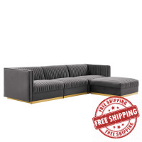 Modway EEI-5826-GRY Sanguine Channel Tufted Performance Velvet 4-Piece Modular Sectional Sofa Gray