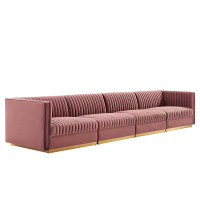 Modway EEI-5827-DUS Sanguine Channel Tufted Performance Velvet 4-Seat Modular Sectional Sofa Dusty Rose