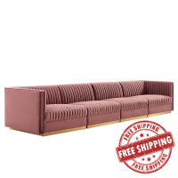 Modway EEI-5827-DUS Sanguine Channel Tufted Performance Velvet 4-Seat Modular Sectional Sofa Dusty Rose