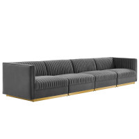Modway EEI-5827-GRY Sanguine Channel Tufted Performance Velvet 4-Seat Modular Sectional Sofa Gray