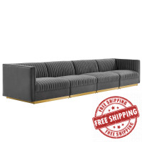 Modway EEI-5827-GRY Sanguine Channel Tufted Performance Velvet 4-Seat Modular Sectional Sofa Gray