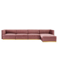 Modway EEI-5828-DUS Sanguine Channel Tufted Performance Velvet 5-Piece Modular Sectional Sofa Dusty Rose