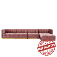 Modway EEI-5828-DUS Sanguine Channel Tufted Performance Velvet 5-Piece Modular Sectional Sofa Dusty Rose