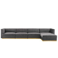 Modway EEI-5828-GRY Sanguine Channel Tufted Performance Velvet 5-Piece Modular Sectional Sofa Gray
