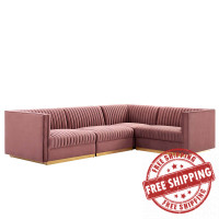 Modway EEI-5829-DUS Sanguine Channel Tufted Performance Velvet 4-Piece Right-Facing Modular Sectional Sofa Dusty Rose