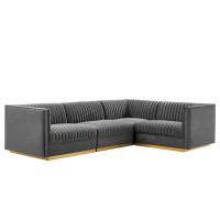 Modway EEI-5829-GRY Sanguine Channel Tufted Performance Velvet 4-Piece Right-Facing Modular Sectional Sofa Gray