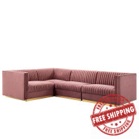 Modway EEI-5830-DUS Sanguine Channel Tufted Performance Velvet 4-Piece Left-Facing Modular Sectional Sofa Dusty Rose