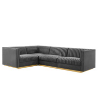 Modway EEI-5830-GRY Sanguine Channel Tufted Performance Velvet 4-Piece Left-Facing Modular Sectional Sofa Gray