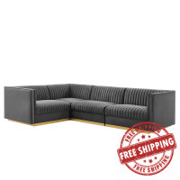 Modway EEI-5830-GRY Sanguine Channel Tufted Performance Velvet 4-Piece Left-Facing Modular Sectional Sofa Gray