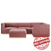 Modway EEI-5831-DUS Sanguine Channel Tufted Performance Velvet 5-Piece Right-Facing Modular Sectional Sofa Dusty Rose