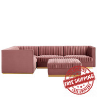 Modway EEI-5832-DUS Sanguine Channel Tufted Performance Velvet 5-Piece Left-Facing Modular Sectional Sofa Dusty Rose