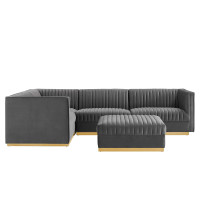 Modway EEI-5832-GRY Sanguine Channel Tufted Performance Velvet 5-Piece Left-Facing Modular Sectional Sofa Gray