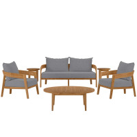 Modway EEI-5833-NAT-GRY Brisbane 6-Piece Teak Wood Outdoor Patio Outdoor Patio Set Natural Gray