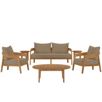 Modway EEI-5833-NAT-LBR Brisbane 6-Piece Teak Wood Outdoor Patio Outdoor Patio Set Natural Light Brown