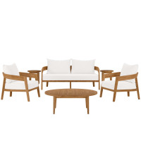 Modway EEI-5833-NAT-WHI Brisbane 6-Piece Teak Wood Outdoor Patio Outdoor Patio Set Natural White