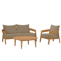 Modway EEI-5834-NAT-LBR Brisbane 3-Piece Teak Wood Outdoor Patio Outdoor Patio Set Natural Light Brown