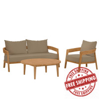 Modway EEI-5834-NAT-LBR Brisbane 3-Piece Teak Wood Outdoor Patio Outdoor Patio Set Natural Light Brown
