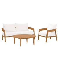 Modway EEI-5834-NAT-WHI Brisbane 3-Piece Teak Wood Outdoor Patio Outdoor Patio Set Natural White