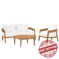 Modway EEI-5834-NAT-WHI Brisbane 3-Piece Teak Wood Outdoor Patio Outdoor Patio Set Natural White