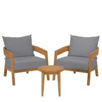 Modway EEI-5835-NAT-GRY Brisbane 3-Piece Teak Wood Outdoor Patio Outdoor Patio Set Natural Gray