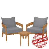 Modway EEI-5835-NAT-GRY Brisbane 3-Piece Teak Wood Outdoor Patio Outdoor Patio Set Natural Gray