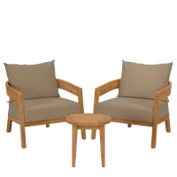 Modway EEI-5835-NAT-LBR Brisbane 3-Piece Teak Wood Outdoor Patio Outdoor Patio Set Natural Light Brown