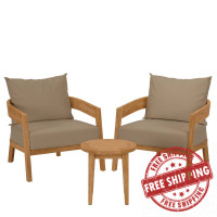 Modway EEI-5835-NAT-LBR Brisbane 3-Piece Teak Wood Outdoor Patio Outdoor Patio Set Natural Light Brown