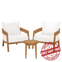 Modway EEI-5835-NAT-WHI Brisbane 3-Piece Teak Wood Outdoor Patio Outdoor Patio Set Natural White