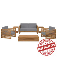 Modway EEI-5836-NAT-GRY Carlsbad 6-Piece Teak Wood Outdoor Patio Outdoor Patio Set Natural Gray