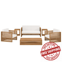 Modway EEI-5836-NAT-WHI Carlsbad 6-Piece Teak Wood Outdoor Patio Outdoor Patio Set Natural White