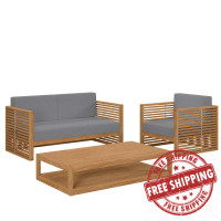 Modway EEI-5837-NAT-GRY Carlsbad 3-Piece Teak Wood Outdoor Patio Outdoor Patio Set Natural Gray