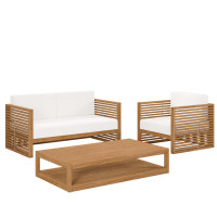 Modway EEI-5837-NAT-WHI Carlsbad 3-Piece Teak Wood Outdoor Patio Outdoor Patio Set Natural White