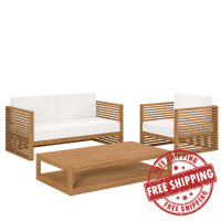 Modway EEI-5837-NAT-WHI Carlsbad 3-Piece Teak Wood Outdoor Patio Outdoor Patio Set Natural White