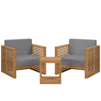 Modway EEI-5838-NAT-GRY Carlsbad 3-Piece Teak Wood Outdoor Patio Outdoor Patio Set Natural Gray