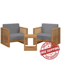 Modway EEI-5838-NAT-GRY Carlsbad 3-Piece Teak Wood Outdoor Patio Outdoor Patio Set Natural Gray