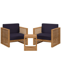 Modway EEI-5838-NAT-NAV Carlsbad 3-Piece Teak Wood Outdoor Patio Outdoor Patio Set Natural Navy