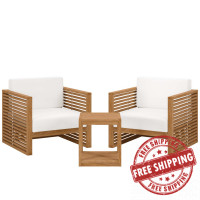 Modway EEI-5838-NAT-WHI Carlsbad 3-Piece Teak Wood Outdoor Patio Outdoor Patio Set Natural White