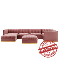 Modway EEI-5839-DUS Sanguine Channel Tufted Performance Velvet 7-Piece Right-Facing Modular Sectional Sofa Dusty Rose