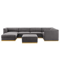 Modway EEI-5839-GRY Sanguine Channel Tufted Performance Velvet 7-Piece Right-Facing Modular Sectional Sofa Gray