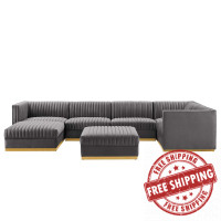 Modway EEI-5839-GRY Sanguine Channel Tufted Performance Velvet 7-Piece Right-Facing Modular Sectional Sofa Gray