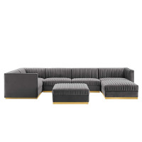 Modway EEI-5840-GRY Sanguine Channel Tufted Performance Velvet 7-Piece Left-Facing Modular Sectional Sofa Gray