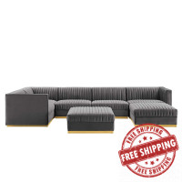 Modway EEI-5840-GRY Sanguine Channel Tufted Performance Velvet 7-Piece Left-Facing Modular Sectional Sofa Gray