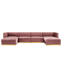 Modway EEI-5841-DUS Sanguine Channel Tufted Performance Velvet 6-Piece Modular Sectional Sofa Dusty Rose