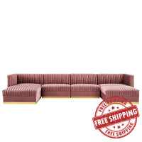 Modway EEI-5841-DUS Sanguine Channel Tufted Performance Velvet 6-Piece Modular Sectional Sofa Dusty Rose