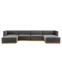 Modway EEI-5841-GRY Sanguine Channel Tufted Performance Velvet 6-Piece Modular Sectional Sofa Gray