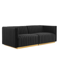 Modway EEI-5842-GLD-BLK Conjure Channel Tufted Performance Velvet Loveseat Gold Black