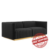 Modway EEI-5842-GLD-BLK Conjure Channel Tufted Performance Velvet Loveseat Gold Black