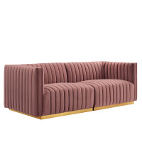 Modway EEI-5842-GLD-DUS Conjure Channel Tufted Performance Velvet Loveseat Gold Dusty Rose