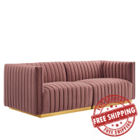 Modway EEI-5842-GLD-DUS Conjure Channel Tufted Performance Velvet Loveseat Gold Dusty Rose