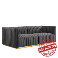 Modway EEI-5842-GLD-GRY Conjure Channel Tufted Performance Velvet Loveseat Gold Gray